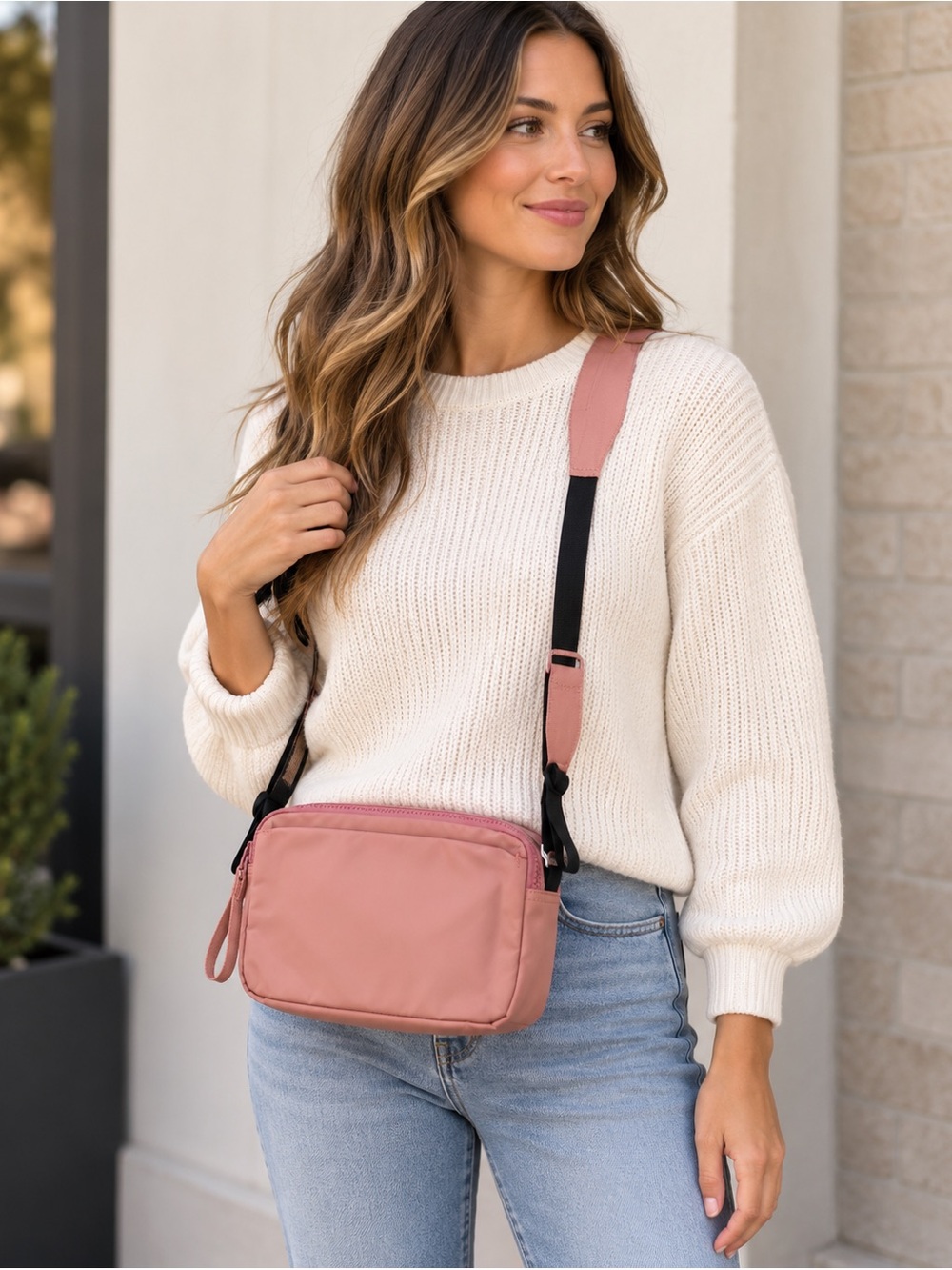 NWT Everlane Recycled Nylon Camera Crossbody Bag Lt Rose Pink Adjustable Strap